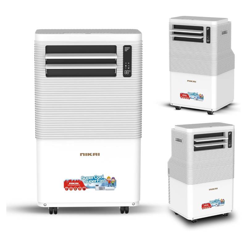 NIKAI 1 Ton Portable Air Conditioner 12000 BTU with Remote control, Digital Display, 3 Fan Speeds, Low Noise, Powerful Cooling with R410 Gas, Rotary Compressor, Best for Home & Office - NPAC12512A5