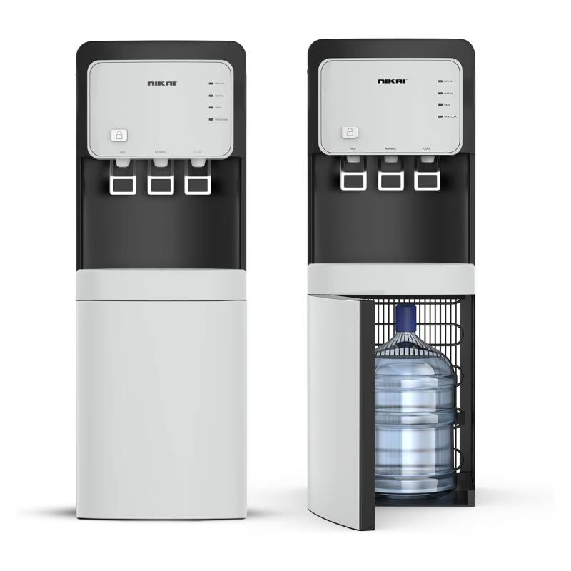 Nikai Bottom Loading Water Dispenser with Pump & 3 Tap Design - Hot, Normal, Cold - Compressor Cooling, Bottom Loading, Anti-Bacterial, Stainless-Steel Tank, Low Noise, Anti-Spill System - NWD2000BL