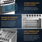 Nikai 60X60cm 4 Burner Full Safety Freestanding Gas Cooker, Auto Ignition, Double Glass Oven Door for Close Door Grilling with Turnspit, Glass Lid & Oven Lamp, St. Steel Finish - U6068FSE1 - Image 3