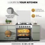 Nikai 60X60cm 4 Burner Full Safety Freestanding Gas Cooker, Auto Ignition, Double Glass Oven Door for Close Door Grilling with Turnspit, Glass Lid & Oven Lamp, St. Steel Finish - U6068FSE1 - Image 4