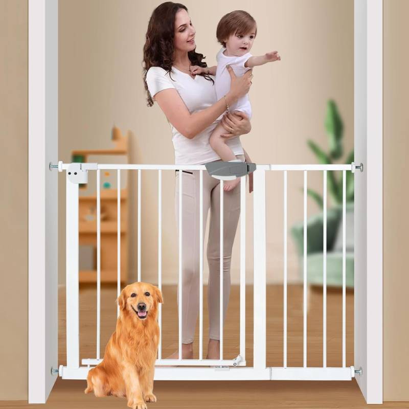 SKY-TOUCH Auto Close Safety Baby Gate, Extra Wide Child Gate 75-84cm + 30cm Extension Kit Maximum Suitable For 114cm, Baby Gates for Stairs & Doorways, Easy Install (Gate + 10cm Extension Kit)