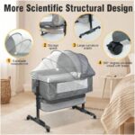 SKY-TOUCH Baby Bedside Crib Adjustable, Baby Cradle With Large Storage Basket, Travel Crib with Mattress Breathable Net,Mosquito Net Detachable, Soft Mattress 360°Swivel Wheels, for Infants Newborn - Image 4