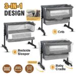 SKY-TOUCH Baby Bedside Crib Adjustable, Baby Cradle With Large Storage Basket, Travel Crib with Mattress Breathable Net,Mosquito Net Detachable, Soft Mattress 360°Swivel Wheels, for Infants Newborn - Image 5