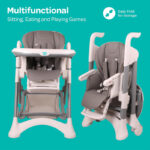 The Moon Brand Trestle Foldable Baby Feeding/Dinning Highchair with detachable trays with 5-Level recline Seat Adjustment, 5-Point harness, Height adjustable for Infants upto 3 years -Grey - Image 5