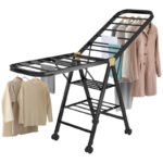 Necomi Foldable Drying Rack, 3-Layer Clothes Dryer 170 * 95 * 47cm, Large Clothes Drying Rack with Wheels, Sturdy and Durable, Height Adjustable, Stainless Steel