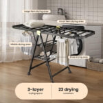 Necomi Foldable Drying Rack, 3-Layer Clothes Dryer 170 * 95 * 47cm, Large Clothes Drying Rack with Wheels, Sturdy and Durable, Height Adjustable, Stainless Steel - Image 3