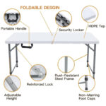 MOMENT Foldable Lightweight Trestle Outdoor Camping Tables, Heavy Duty Plastic Outdoor Folding Picnic Table, Folding Trestle Table For BBQ Party, Folds in Half with Carry Handle, White [122×60×74cm] - Image 4