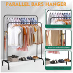SKY-TOUCH Double-Rail Clothes Rack|Multifunctional Heavy-duty Clothes Rack|Metal Freestanding Clothes Rail Garment|with Lower Storage Shelf|Hanging Rack Organizer for Bedroom|Black 110.5 * 50 * 152cm - Image 3