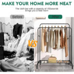 SKY-TOUCH Double-Rail Clothes Rack|Multifunctional Heavy-duty Clothes Rack|Metal Freestanding Clothes Rail Garment|with Lower Storage Shelf|Hanging Rack Organizer for Bedroom|Black 110.5 * 50 * 152cm - Image 4
