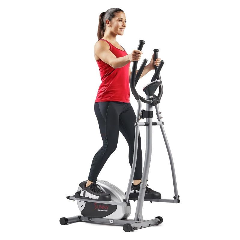 Sunny Health & Fitness Magnetic Elliptical Machine, Total Body Cross Trainer with LCD Monitor and Pulse Rate Grips, Cardio Exercise Equipment For Home, SF-E905