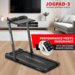 PowerMax Fitness JogPad-3 (4HP Peak) Motorized 2 in 1 Under Desk Treadmill for Home Workout | Walkingpad | Remote Control, Max user 110kg, Top speed 12 kmph, LED Display, Bluetooth,Speaker,ipad holder - Image 2