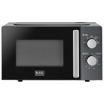 BLACK+DECKER Microwave Oven, 20L, 700W Power, 30-Min Timer, Rotary Dial Control, Chrome Finish Knobs, 5 Power Levels for Precise Cooking, Compact Design for Kitchens, Black - MZ2015P-B5