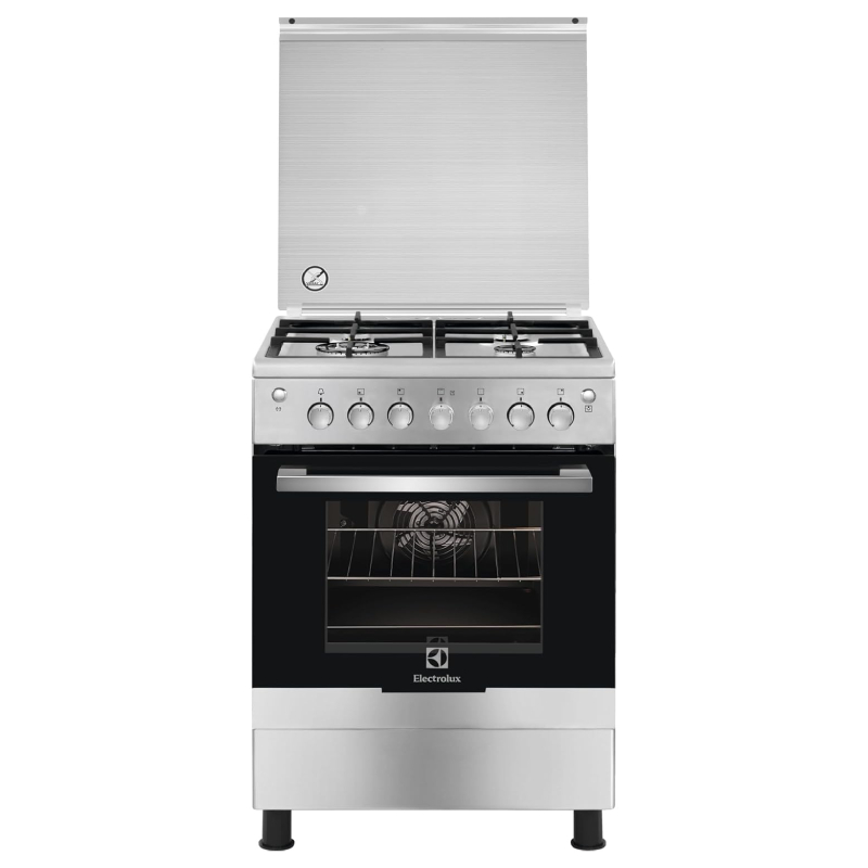 Electrolux Freestanding Cooker 60x60cm, Full Gas Cooking Range with 4 Burners, Cast Iron Pan Support, XXL Oven with Fan, EKG613A1OX