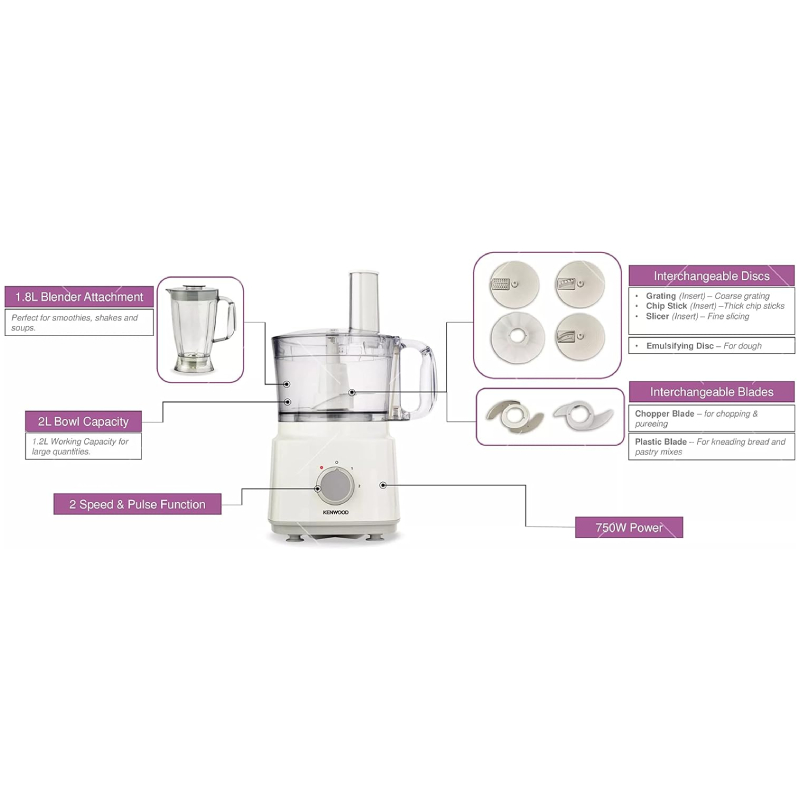 FDP03.C0WH-5 Kenwood 750W Food Processor Multi-Functional with Blender, Whisk & Dough Maker – FDP03 White - Image 5