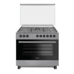 Hisense HGI9B20S, 90 cm Freestanding Gas Cooker With Dual Fan, 105 Liters Multifunction Oven, Mate enameled Pan Support, One Hand Ignition, Stainless Steel