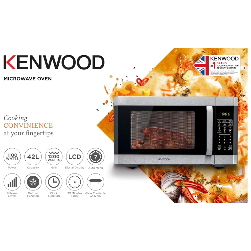 MWM42.000BK-2 Kenwood 42L Microwave Oven MWM42.000BK – Grill Function, 1100W Power, Digital Display, Black/Silver - Image 2