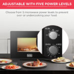 BLACK+DECKER Microwave Oven, 20L, 700W, 5 Power Levels, Defrost Function, 35-Min Timer, 255mm Glass Turntable for Even Cooking, Black, MZ2005P-B5 - Image 4