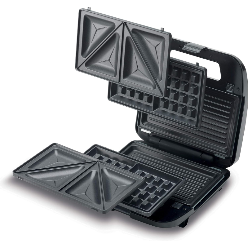 SMM02.000SI-3 Kenwood 3-in-1 Sandwich Maker SMM02.000SI – Waffle Maker & Grill with Non-Stick Multifunctional Plates, Silver/Black - Image 3