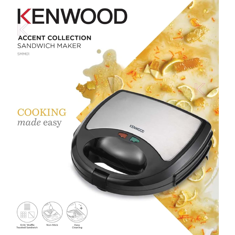 Smm01.Aobk-2 Kenwood Sandwich Maker 3 in 1, Grill/Griddle & Waffle Maker, Dual Plate Press, Non-Stick Plates, Compact Bread Toaster, SMM01.A0BK Black/Metal - Image 2