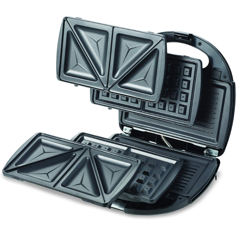 Smm01.Aobk-3 Kenwood Sandwich Maker 3 in 1, Grill/Griddle & Waffle Maker, Dual Plate Press, Non-Stick Plates, Compact Bread Toaster, SMM01.A0BK Black/Metal - Image 3