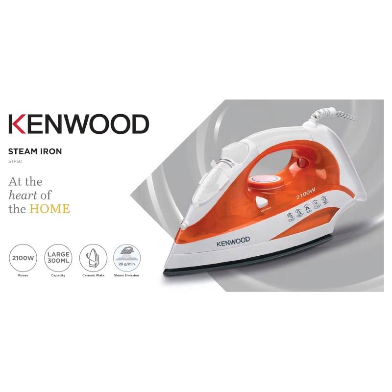 Stp50.000Wo-2 Kenwood Steam Iron 2100W STP50.000WO with Ceramic Soleplate, Anti-Drip, Self Clean, Continuous Steam & Spray Function – White/Orange - Image 2