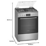 Bosch 4 Burners Cooker 66L Freestanding Gas Cooker 3D Hotair EcoClean HXQ38AE50M Stainless Steel - Image 2