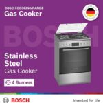 Bosch 4 Burners Cooker 66L Freestanding Gas Cooker 3D Hotair EcoClean HXQ38AE50M Stainless Steel - Image 3